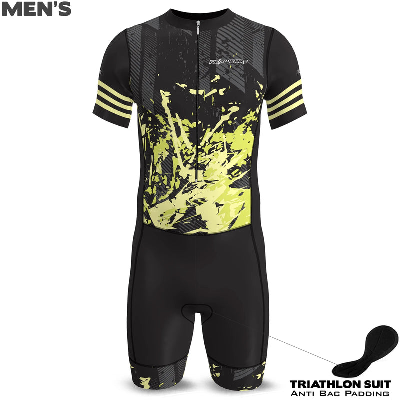 Men Triathlon Trisuit Cycling Running Swimming Jumpsuit Tri Skinsuit Padded